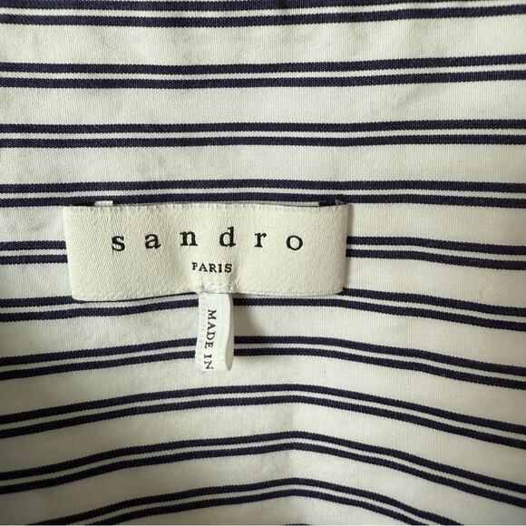 Sandro | Blue and White Stripe Flutter Sleeve Top Size 3 (L) - Picture 4 of 8